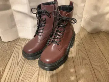 레이스업 롱 부츠 통굽 빨간색 크림슨