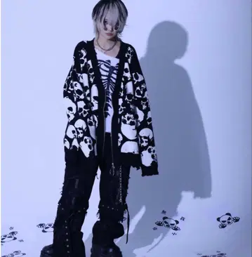 [ Gamch ] 가무츄 경계 해골 접종 다량 가디건 프리 사이즈