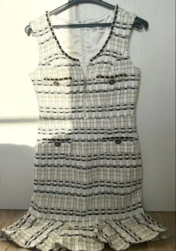 [an] 프론트 지퍼 트위드 머메이드 미니 드레스