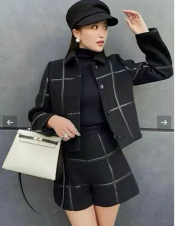 sheller 가죽 체크 코트