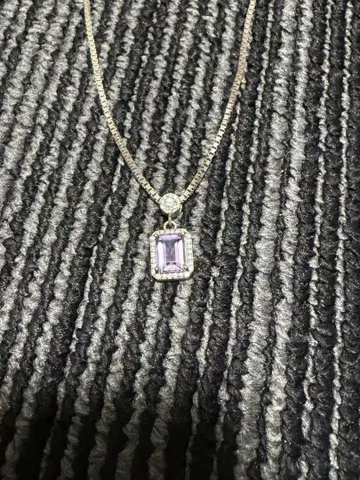 실버 925 에메랄드 컷 보라색 스톤 목걸이