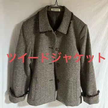 트위드 자켓 트위드 자켓 아우터 코트 브라운 M 프린지