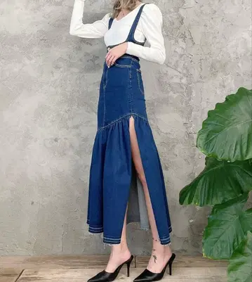 GYDA 제이다 사이드 슬릿 머메이드 데님 점프 스커트 블루 S