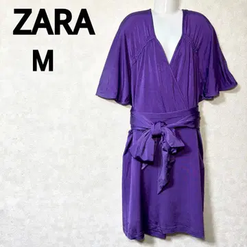 미사용 새상품 ZARA 자라 랩 드레스 원피스 플레어 슬리브 M 퍼플