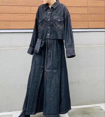 mystic Wrangler 별주 숏 셔츠 자켓 플레어 롱 스커트