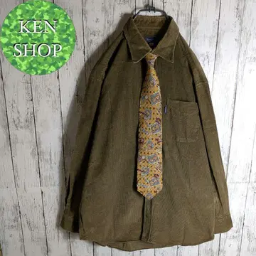 넥타이 셔츠 다크 브라운 코듀로이 디자인 패턴 빈티지 구제 의류