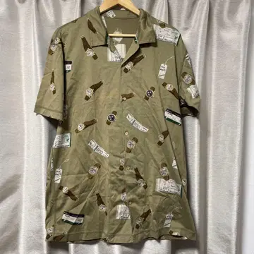 파파스 오픈 카라 시계 올 패턴 하와이안 셔츠 일본제