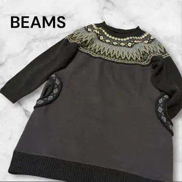 BEAMS 빔즈 노르딕 무늬 맨투맨 속기모 워셔블 원피스