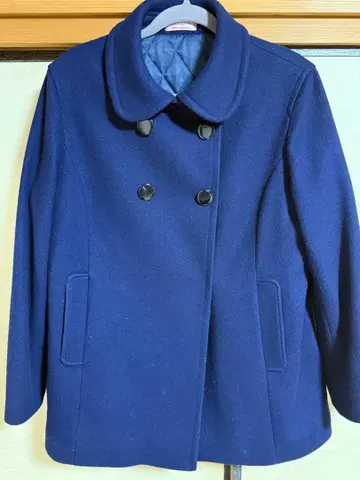 MITSUTA 네이비 더블 브레스트 피 코트