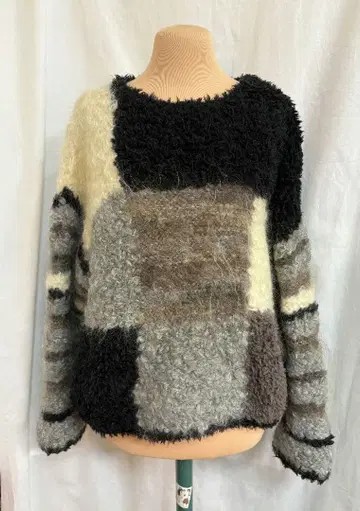 긴팔 니트 vintage 빈티지 빅 패턴 모티브 그레이 블랙 레트로