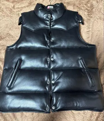 LIUGOO 블랙 합성 피혁 다운 베스트