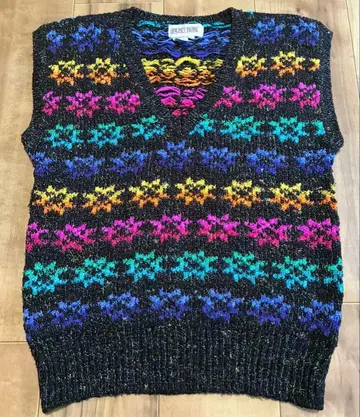 빈티지 Lindsey Blake 레인보우 컬러 니트 베스트 90s