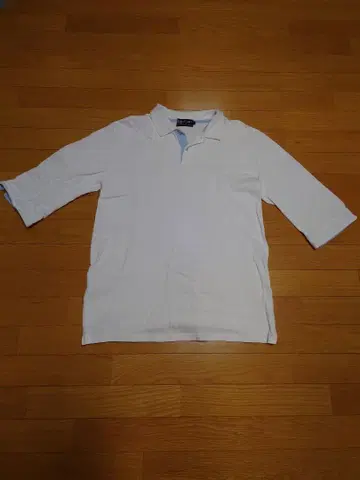 BEAMS 피케 셔츠 화이트/라이트 블루 7부 기장