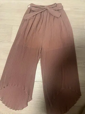 리본 포함 플리츠 팬츠 핑크