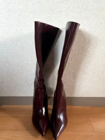 버건디 가죽 롱힐 부츠