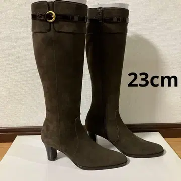 다크 브라운 스웨이드 롱 부츠 중간 힐