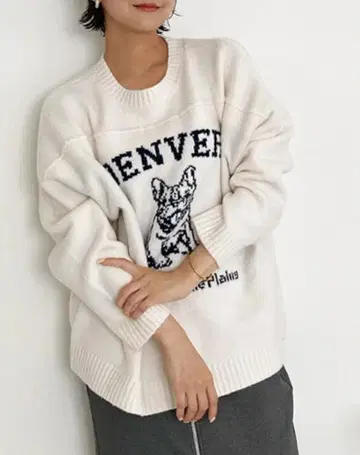 [ 새상품 ] 프렌치불독 워셔블 니트 크루넥 아이보리