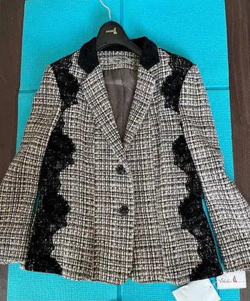 새상품 아틀리에아이 슬림 블랙 화이트 트위드 레이스 장식