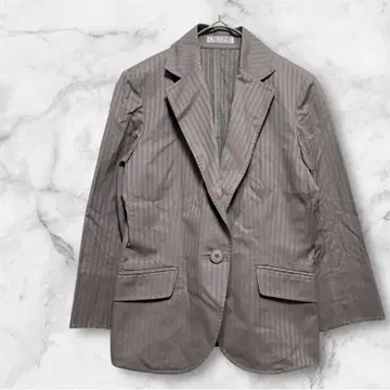 LISSEO 자켓 스트라이프 베이지 원버튼 포켓 부착