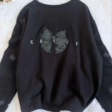 레어 도트 리본 자수 블랙 면 가디건 KETTY M