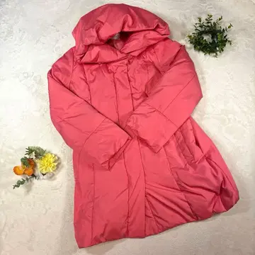 컨디션 최상 [코르디아] [44] 다운 자켓 코랄 핑크 후드 무지