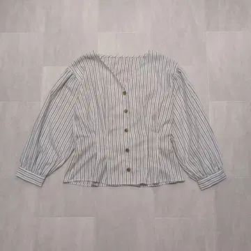 여성용 셔츠 스트라이프 V넥 벌룬 슬리브 L