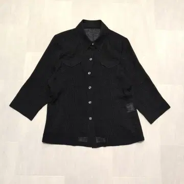 여성용 셔츠 얇은 소재 블랙 버튼업 5부 소매 M