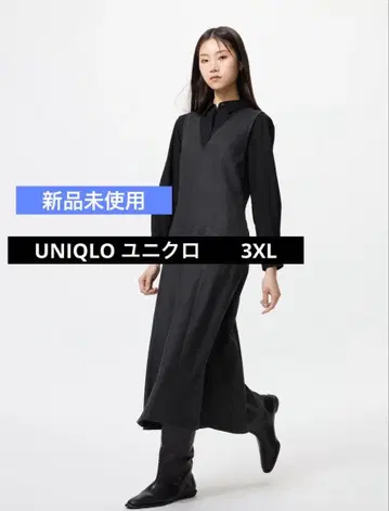 미사용 새상품 유니클로 브러쉬드 저지 원피스 다크 그레이 3XL