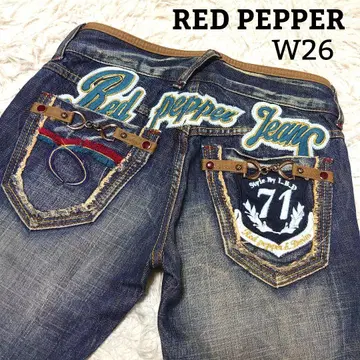 레드페퍼 데미지 가공 로고 자수 로우라이즈 플레어 청바지