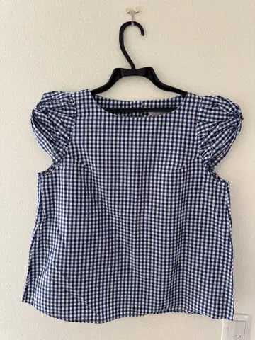 LATO CALLE 깅엄 체크 퍼프 슬리브 반팔 셔츠