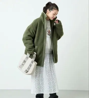 [프릭스스토어] 스탠드 카라 리버서블 보아 블루종 올리브