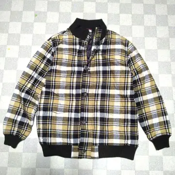 새상품 체크 무늬 충전솜 집업 자켓 코튼 100% 브라운 계열 L