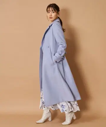 택 포함 새상품! JUSGLITTY 스티치 롱 코트 블루 XS