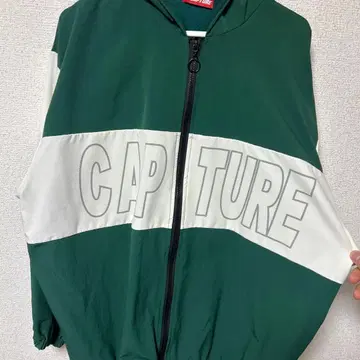 CAPTURE 나일론 자켓 그린/화이트 후드 부착