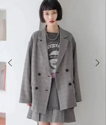 그레이 체크 더블 브레스트 자켓