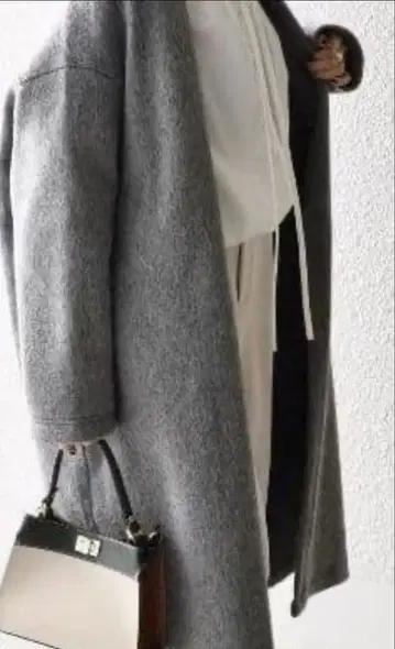 그레이 노카라 코트 울 혼방