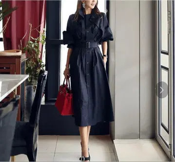 골격 웨이브 트렌치풍 허리 벨트 원피스