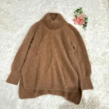 DRESSLAVE 보틀넥 니트 라쿤 100% 카멜 브라운 긴팔 38 M