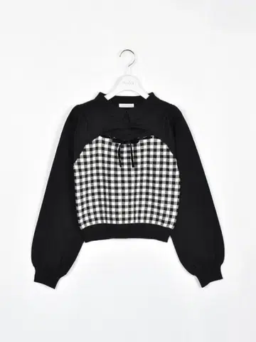 evelyn 체크 옷깃 니트 블랙