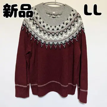 새상품 미사용 노르딕 무늬 크루넥 스웨터 LL 레드