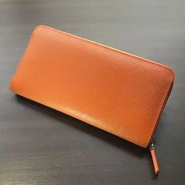 [고급!] 천연 가죽 사피아노 가죽 장지갑 라운드 지퍼 오렌지
