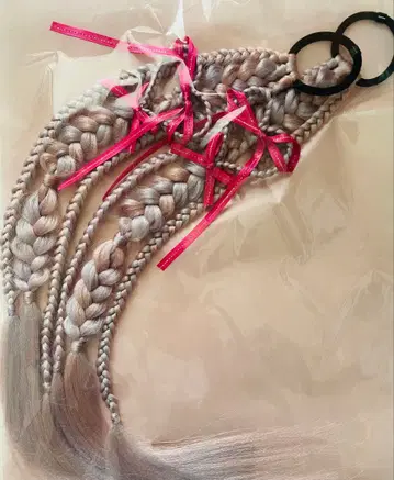 그라데이션 핑크 뜨개질 머리끈 익스텐션 2개 세트