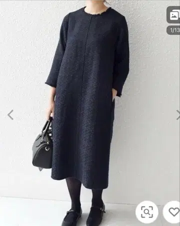 다크 네이비 긴팔 롱 원피스