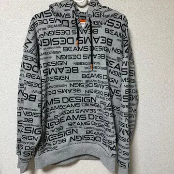 BEAMS DESIGN 로고 프린트 후드티 그레이
