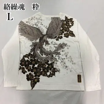 카라쿠리타마시 이키 봉황 자수 롱 T셔츠 L 일본풍 패턴