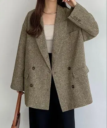 callautia 얇은 소재 트위드 오버 사이즈 테일러드 셔츠 자켓