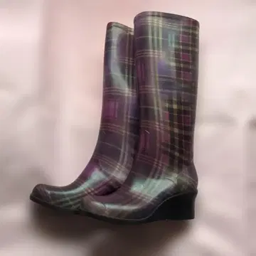 장화 레인부츠 보라색 체크 이탈리아제 사이즈 36 (23cm)