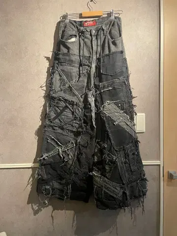 재구축 리메이크 와이드 팬츠 패치워크 데님 플레어