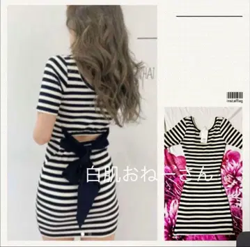 GYDA BACK 리본 오픈 크루넥 원피스 보더