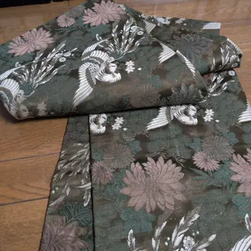 마루오비 앤티크 전통 꽃무늬 다크 그린 길이 379 폭 30.5